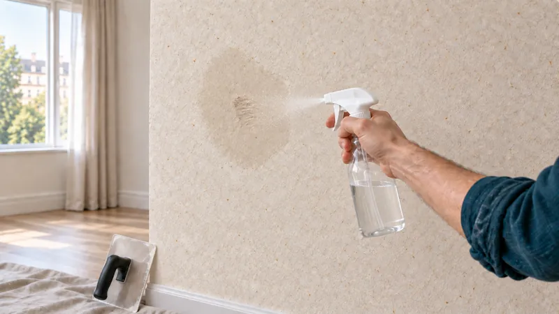 Ausbessern: Die beschädigte Stelle wird großzügig mit Wasser aus der Sprühflasche befeuchtet.